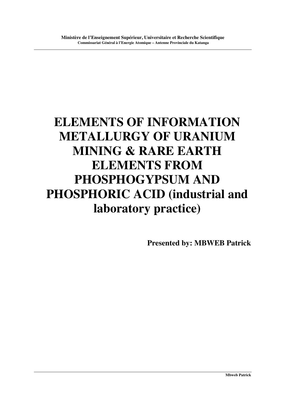 First page of RECUPERATION DE L'URANIUM CORRECTION 2