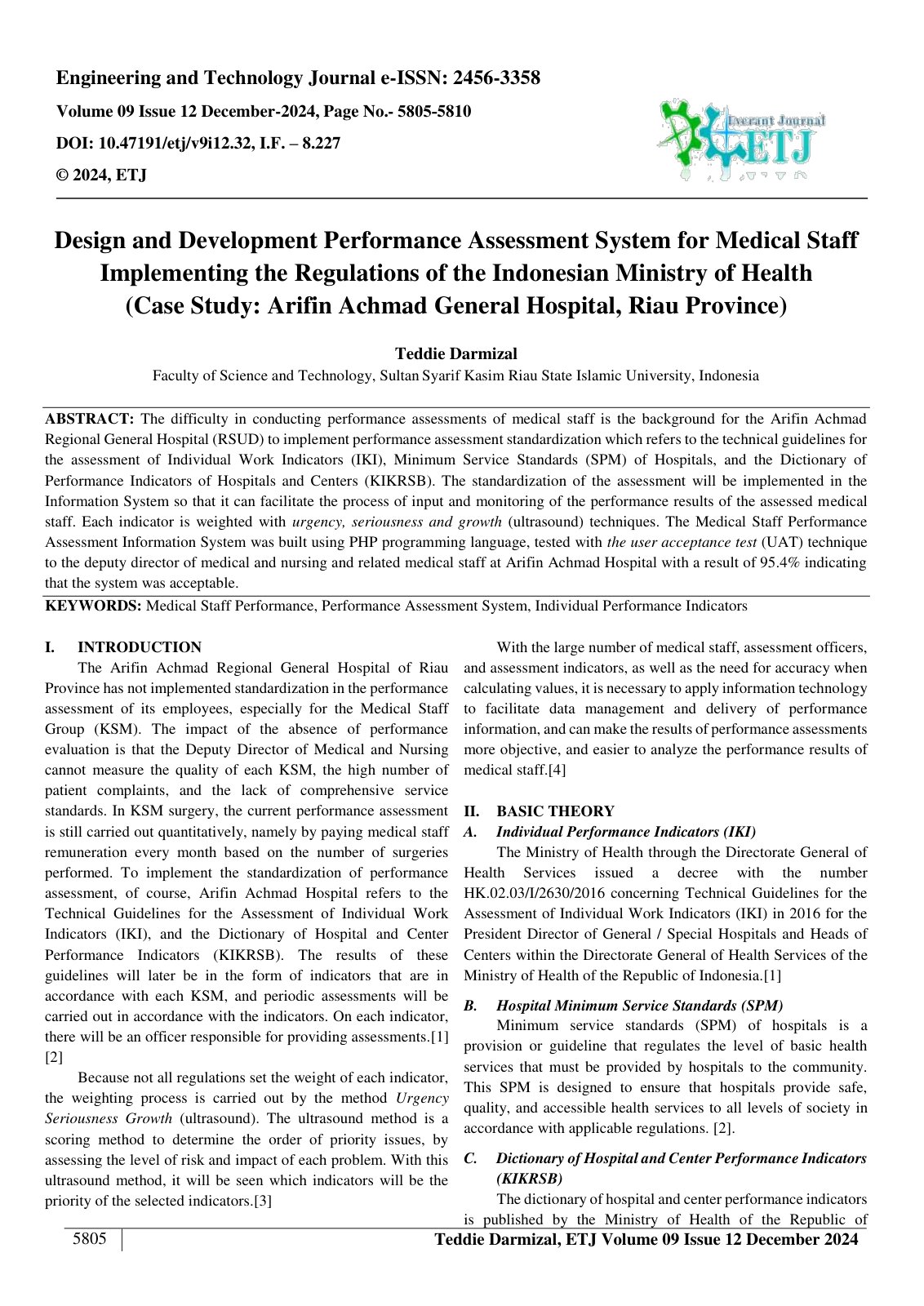 First page of Design and Development Performance Assessment System for Medical Staff