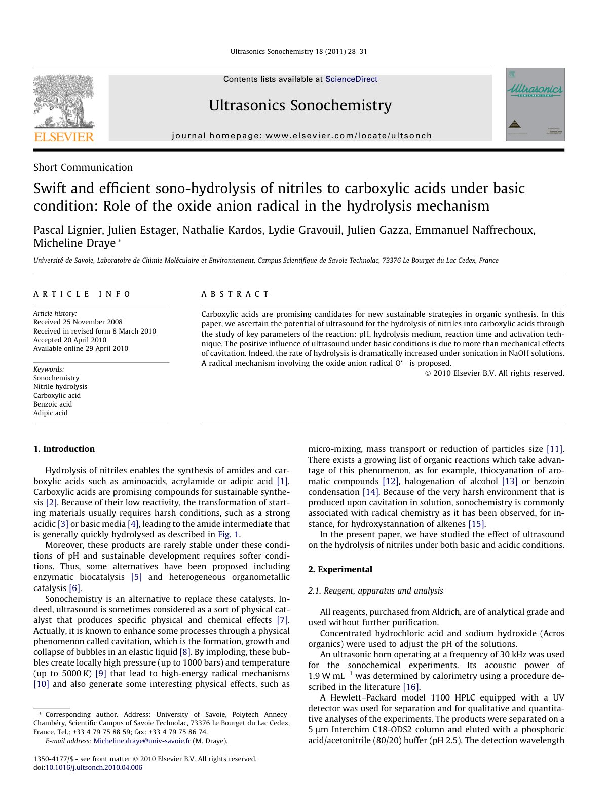 First page of Swift and efficient sono hydrolysis of n