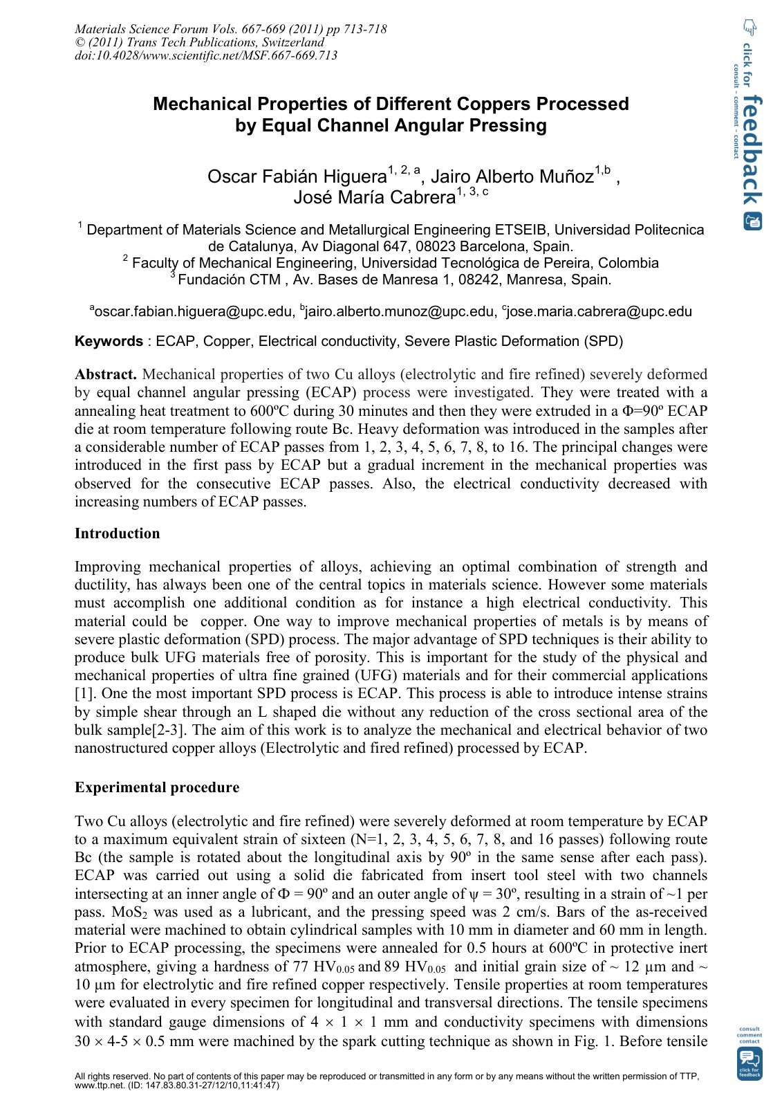 First page of Mechanical Properties of Different Coppe