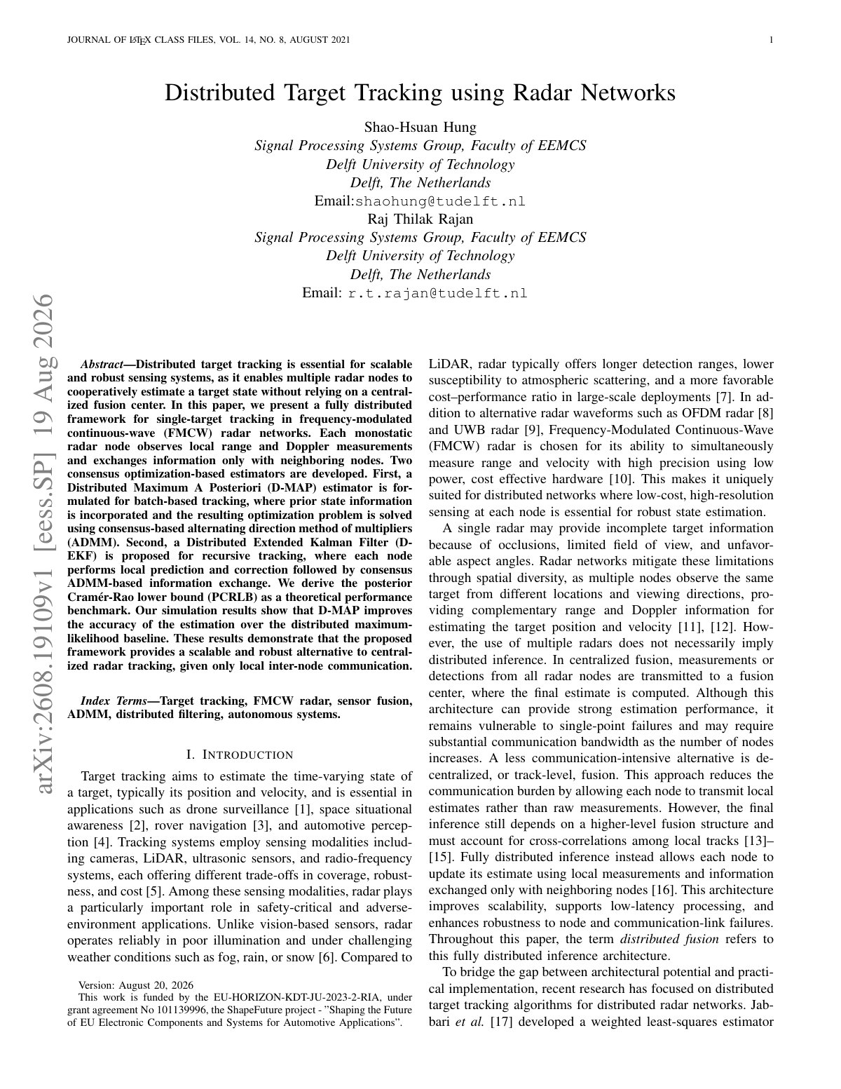First page of Distributed Target Tracking using Radar Networks
