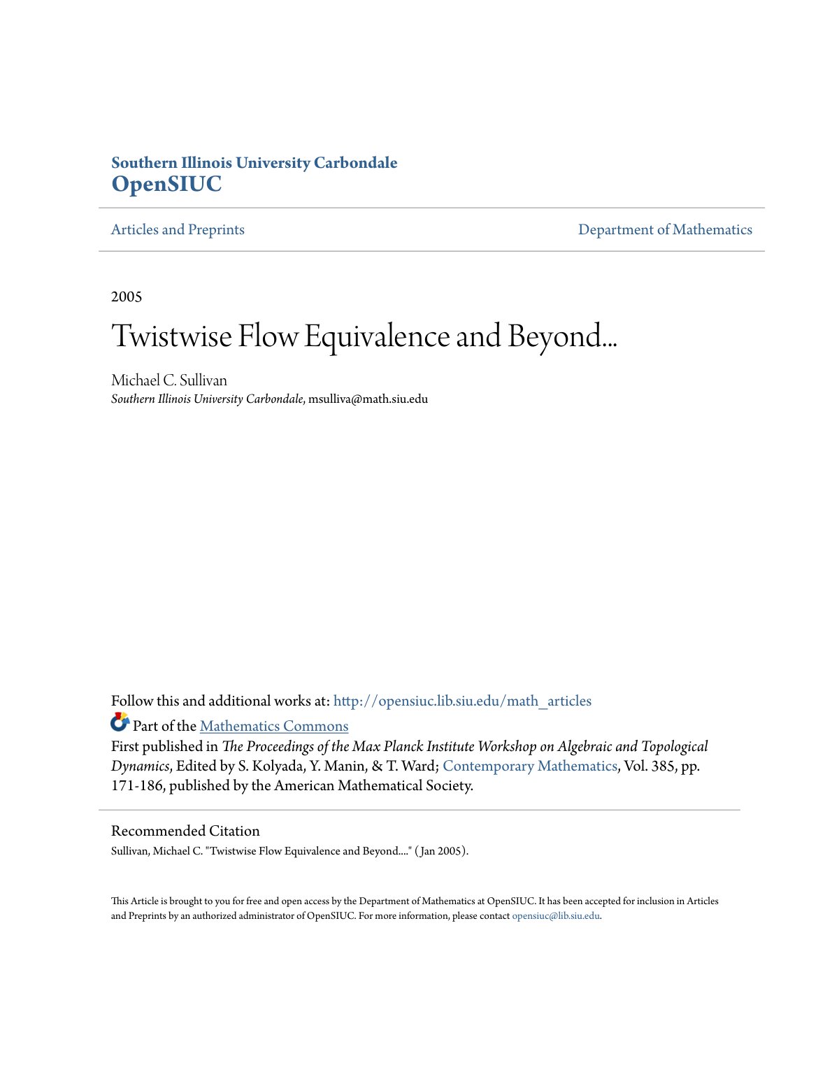 First page of Twistwise Flow Equivalence and Beyond...