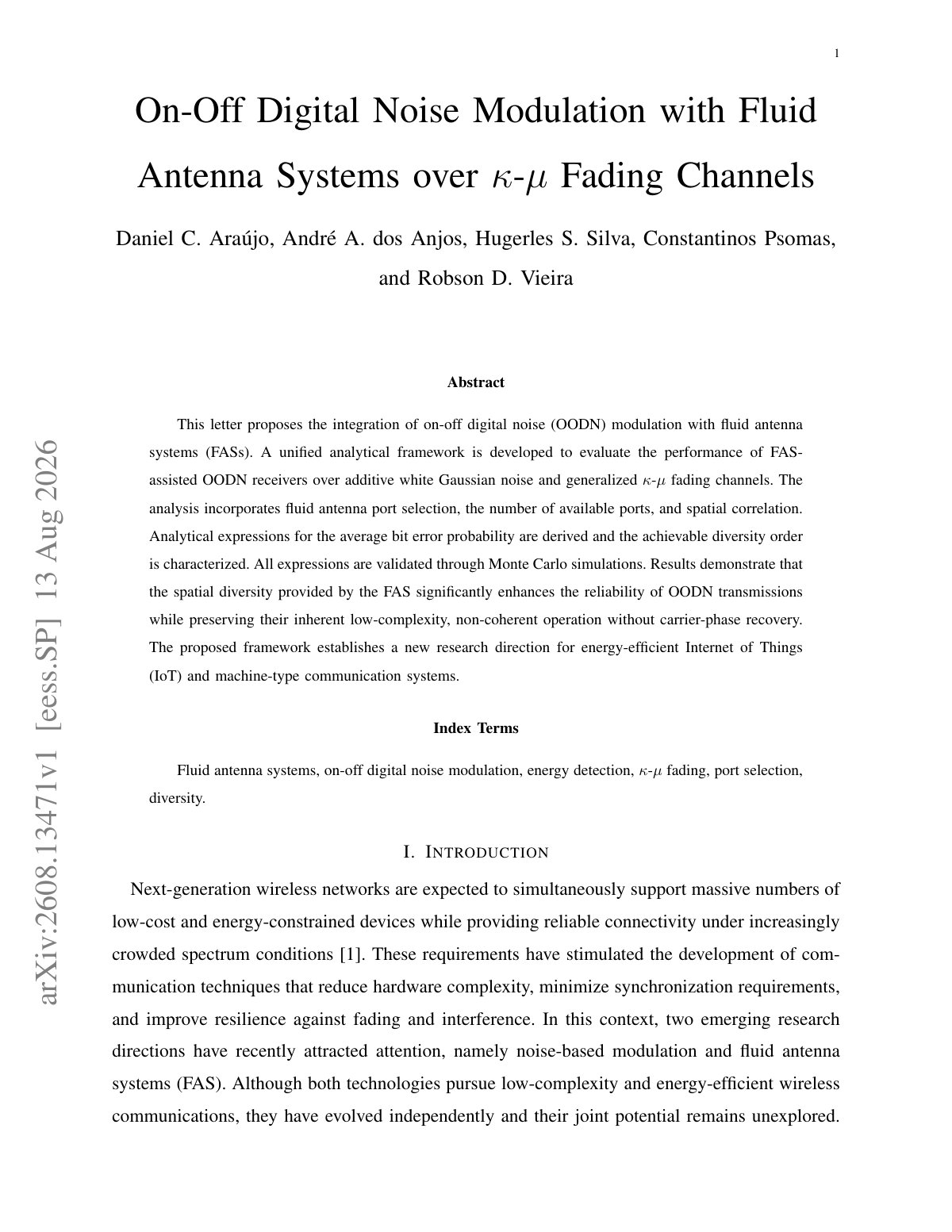 First page of 2026 Araujo Fluid Antenna Noise Modulation