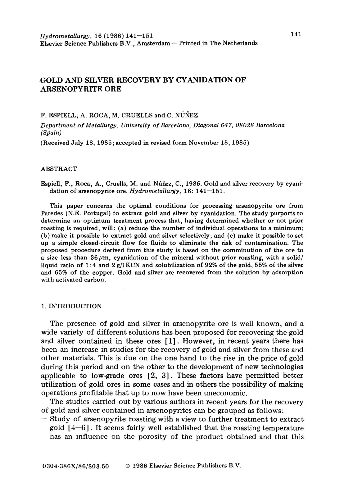 First page of Gold and silver recovery by cyanidation