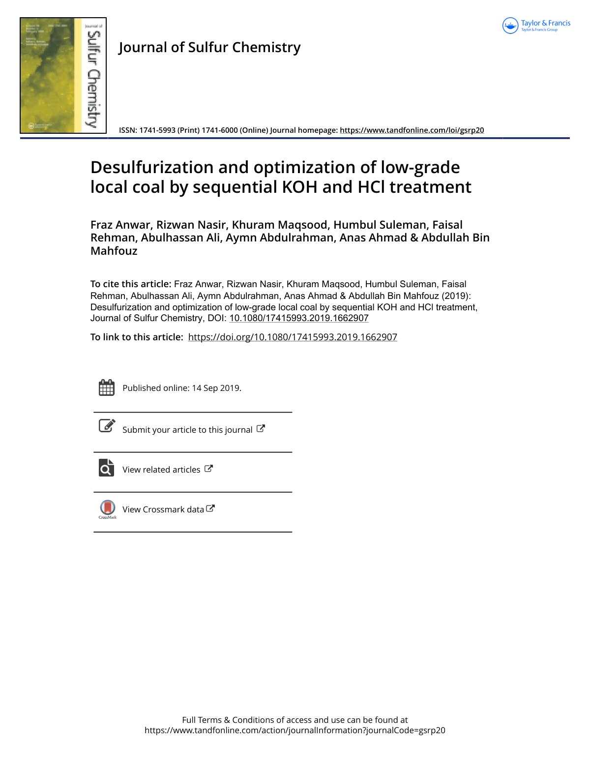 First page of Desulfurization and optimization of low