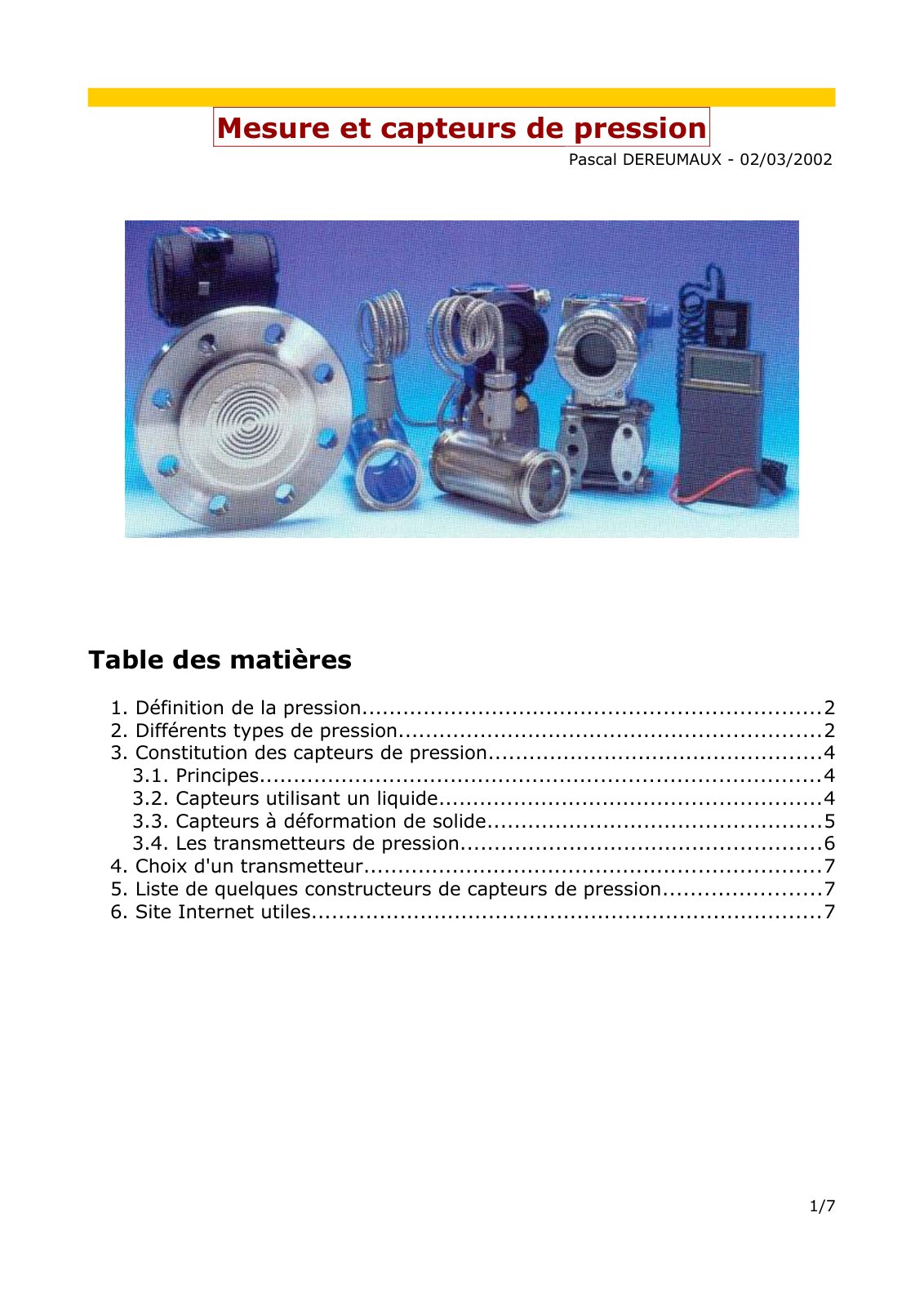 First page of capteurs pression