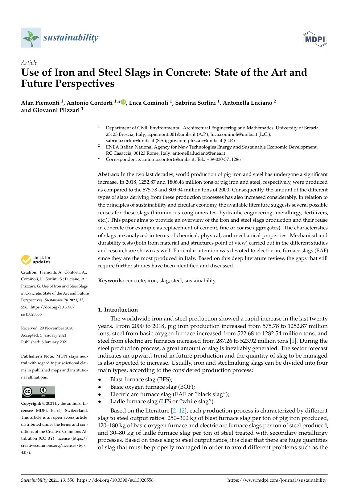 First page of Use of Iron and Steel Slags in Concrete: State of the Art and Future Perspectives
