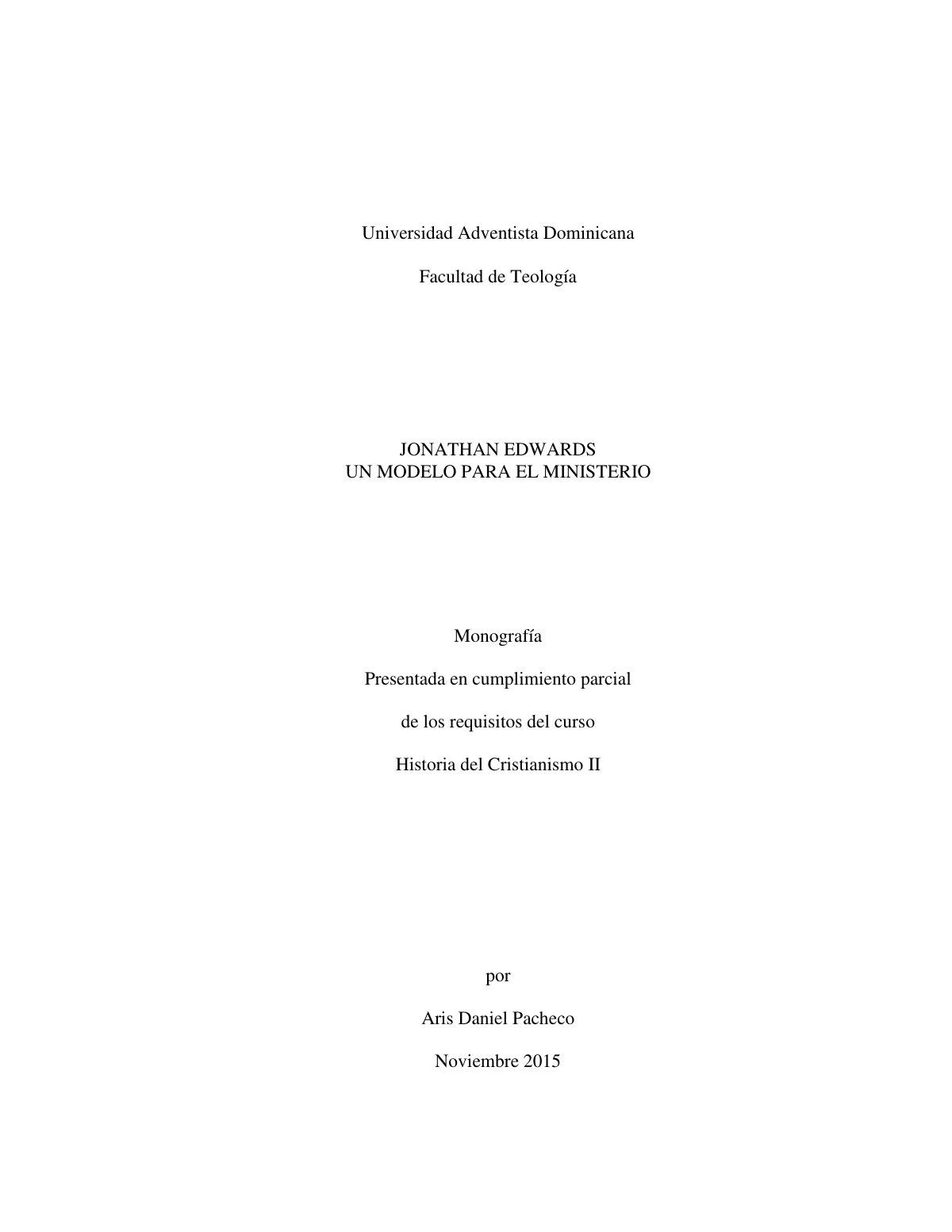 First page of Monografia de Jonathan Edwards