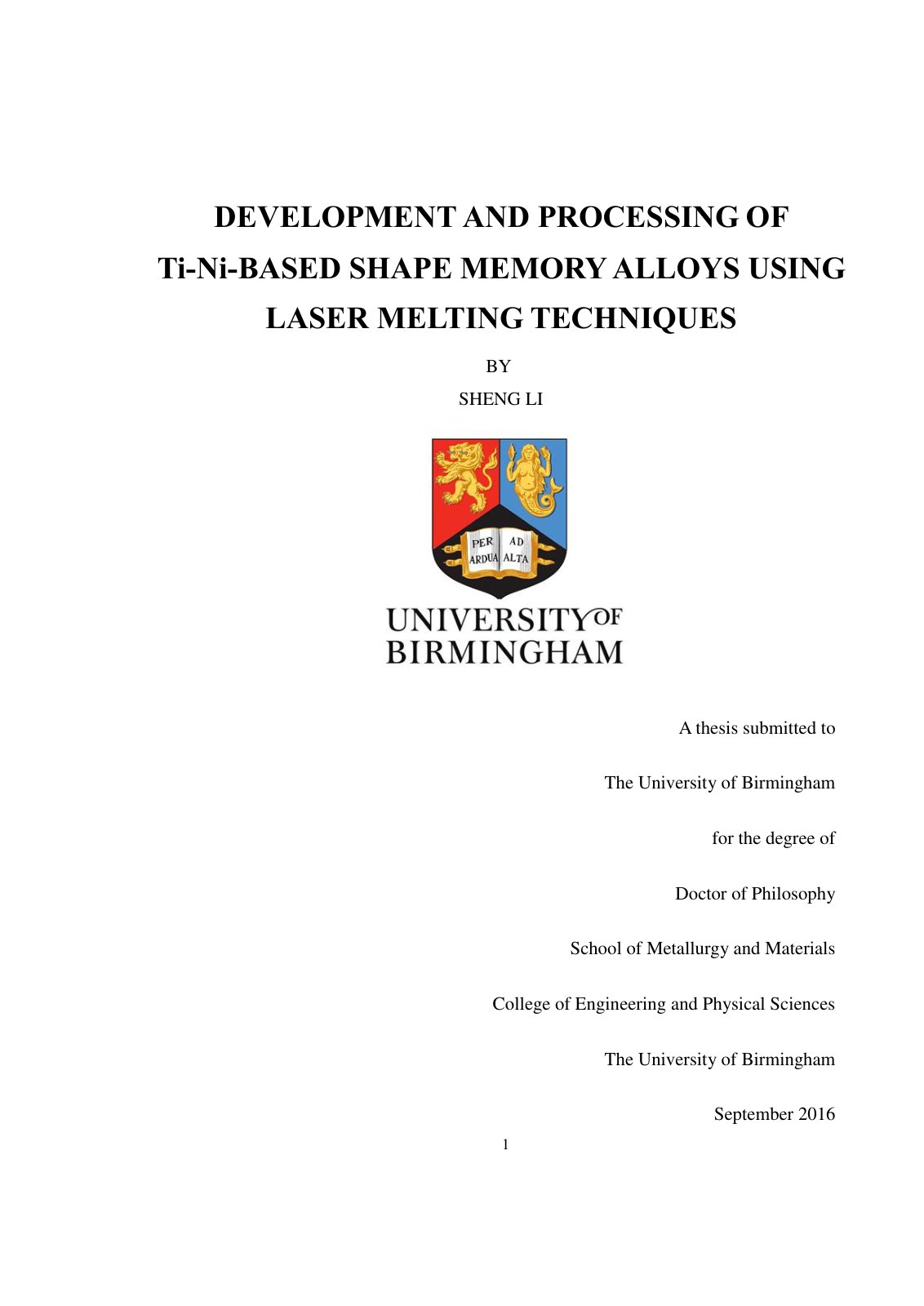 First page of Development and processing of Ti-Ni-based shape memory alloys using laser melting techniques