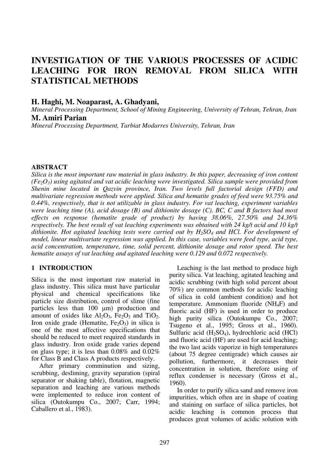 First page of Investigation of the Various Processes o