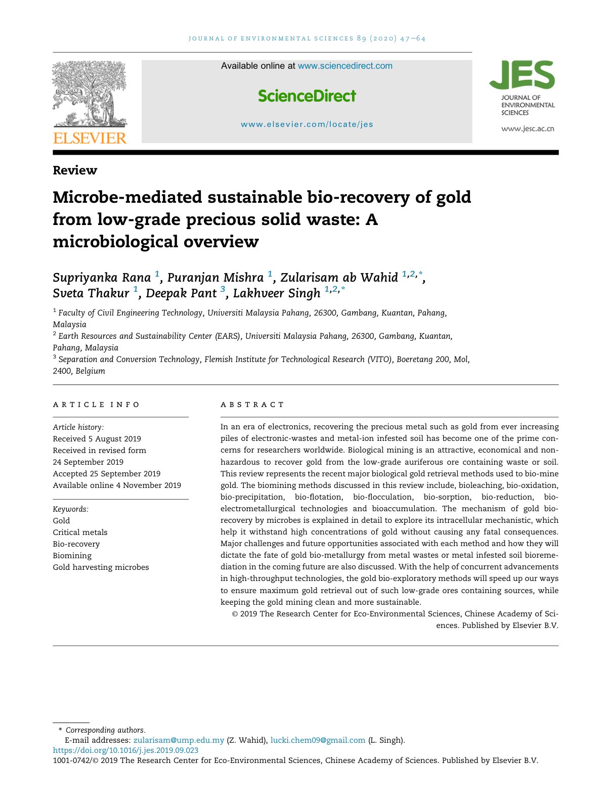 First page of Microbe mediated sustainable bio recover