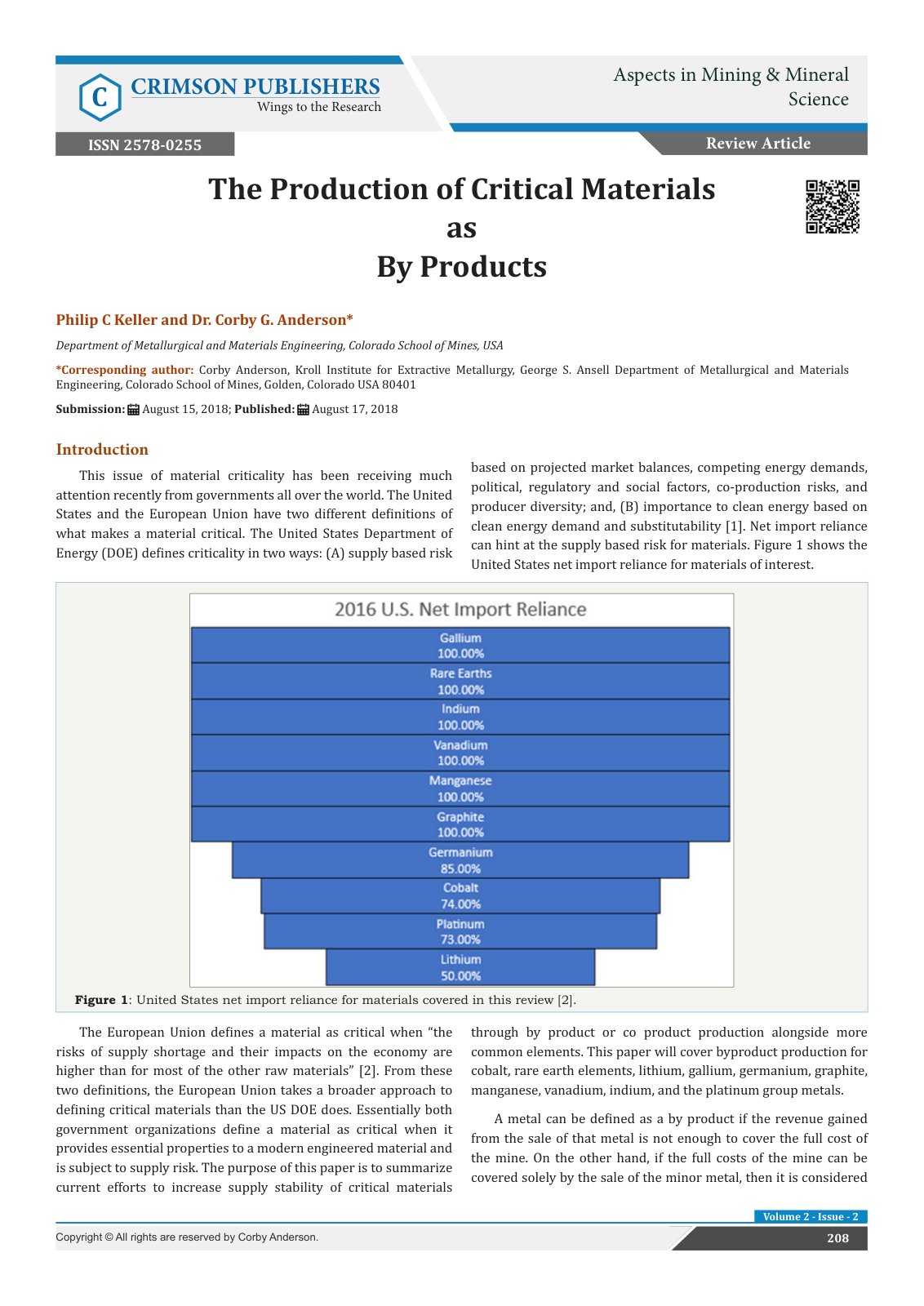 First page of The Production of Critical Materials as