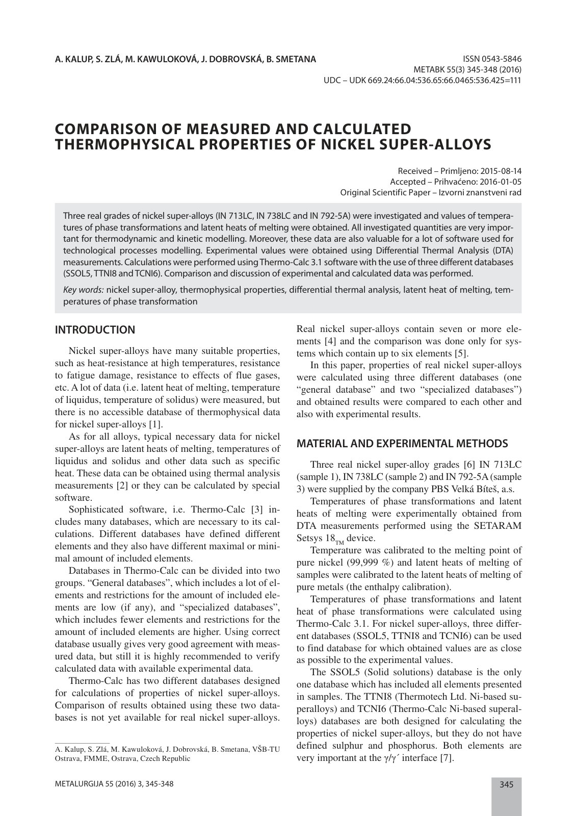 First page of Comparison of measured and calculated th