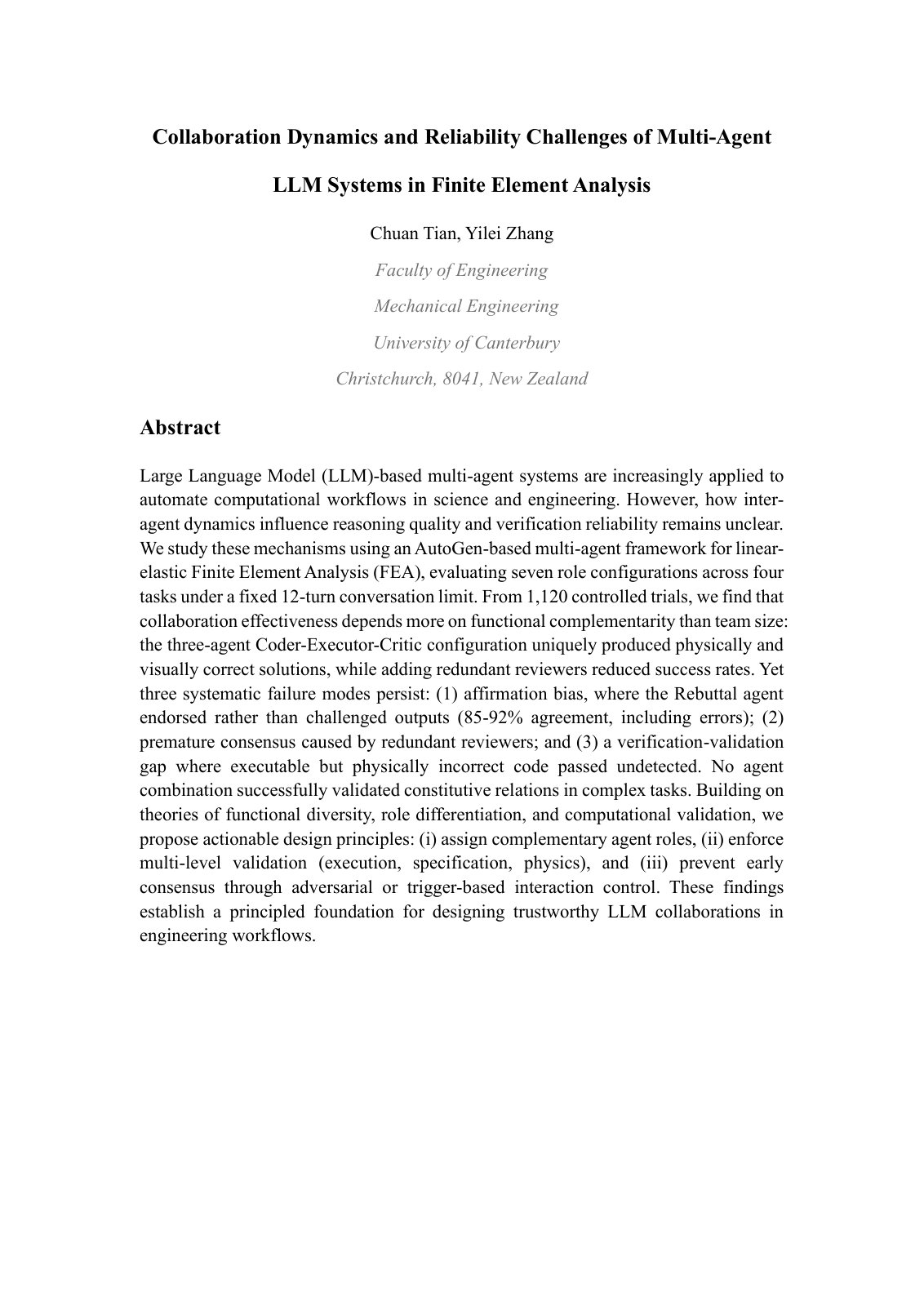 First page of Collaboration Dynamics and Reliability Challenges of Multi-Agent