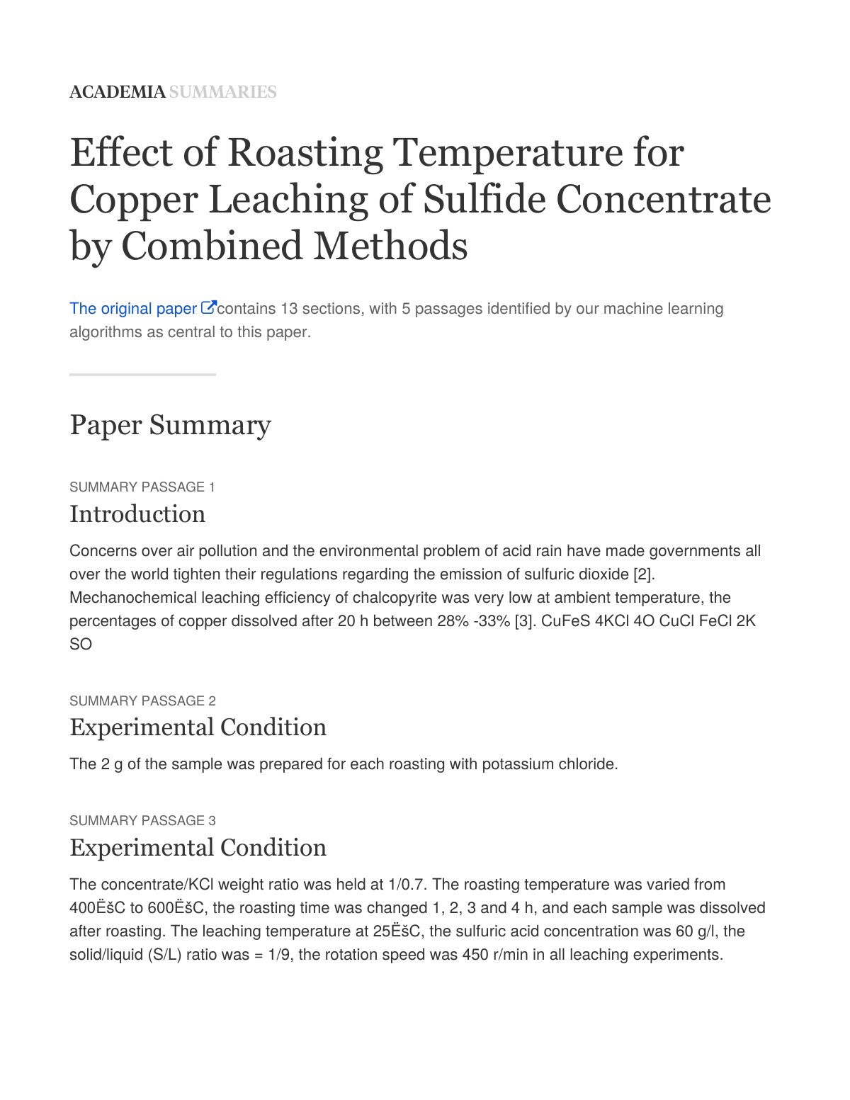 First page of Effect of Roasting Temperature for Copper Leaching of Sulfide Concentrate by Combined Methods