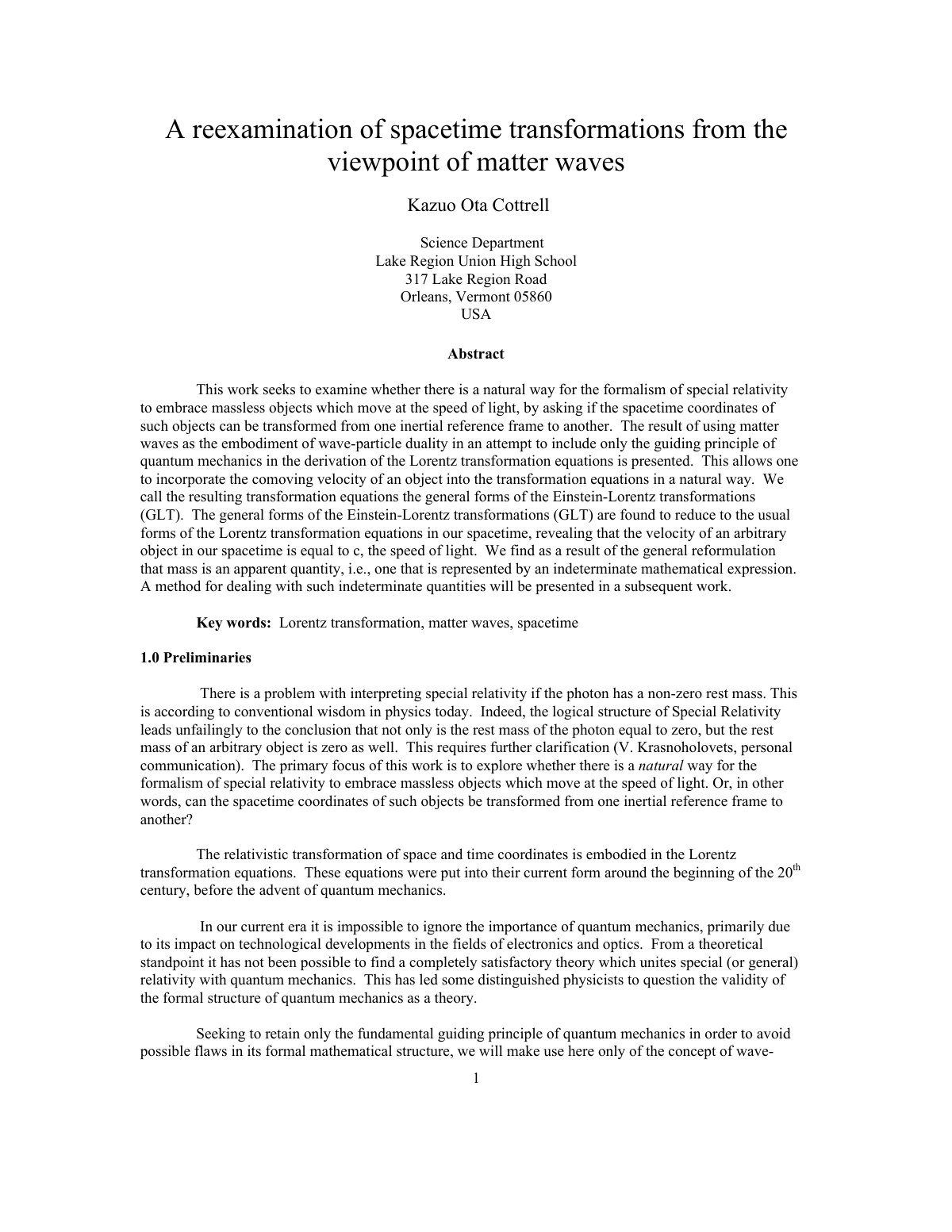 First page of A reexamination of spacetime transformat
