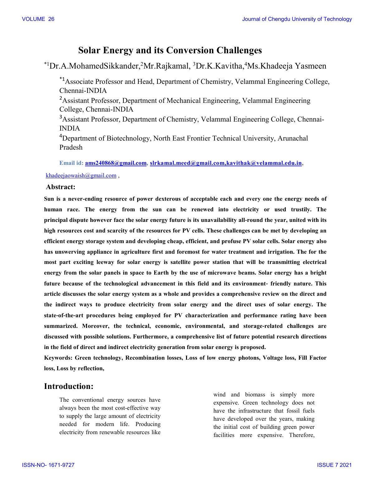 First page of Solar Energy and its Conversion Challenges