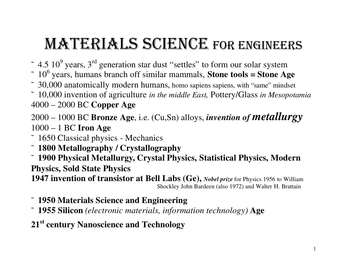 First page of Materials Science for Engineers