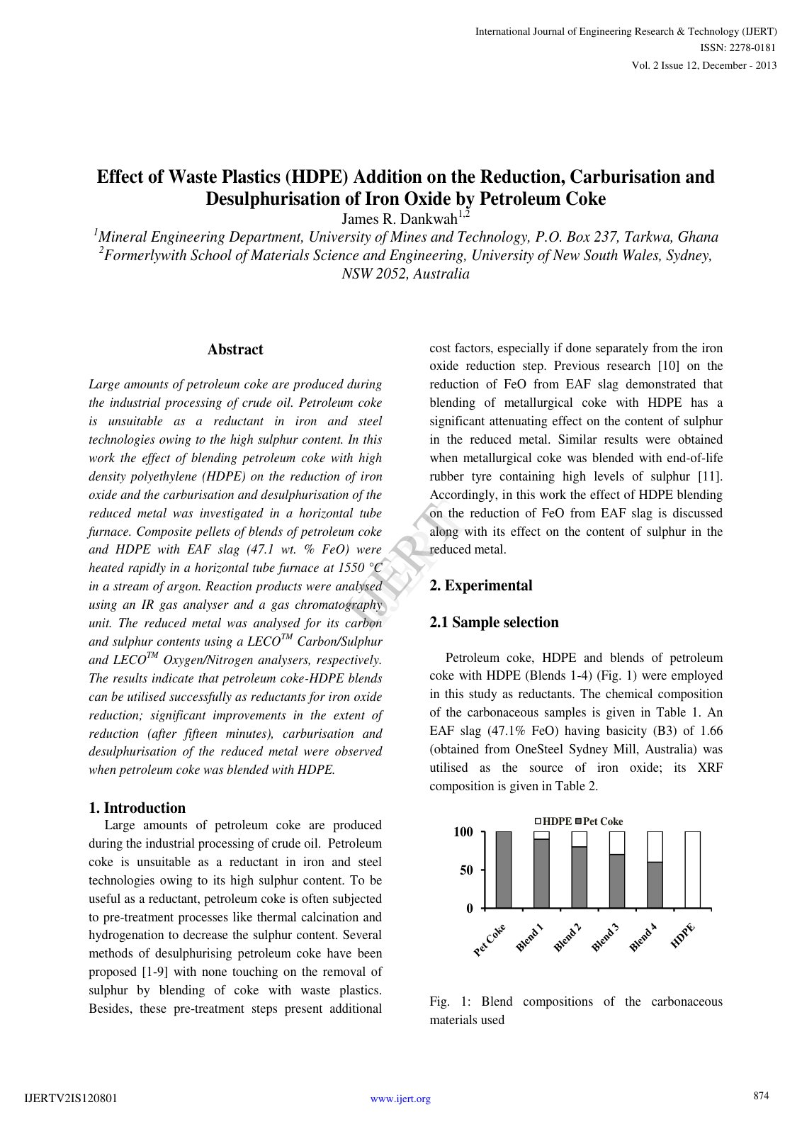 First page of Effect of Waste Plastics HDPE Addition o