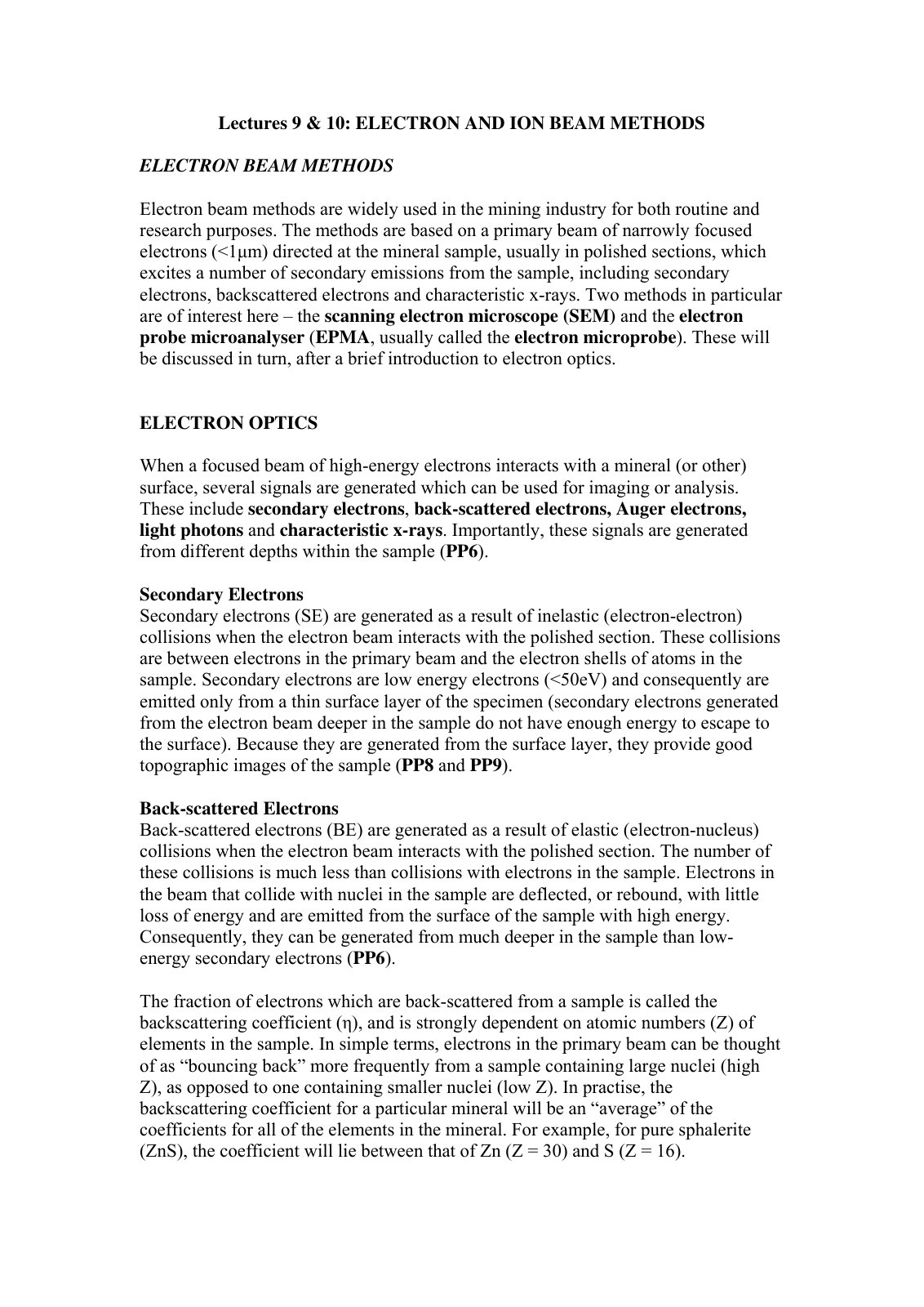First page of Lec 9&10 ELECTRON AND ION BEAM METHODS