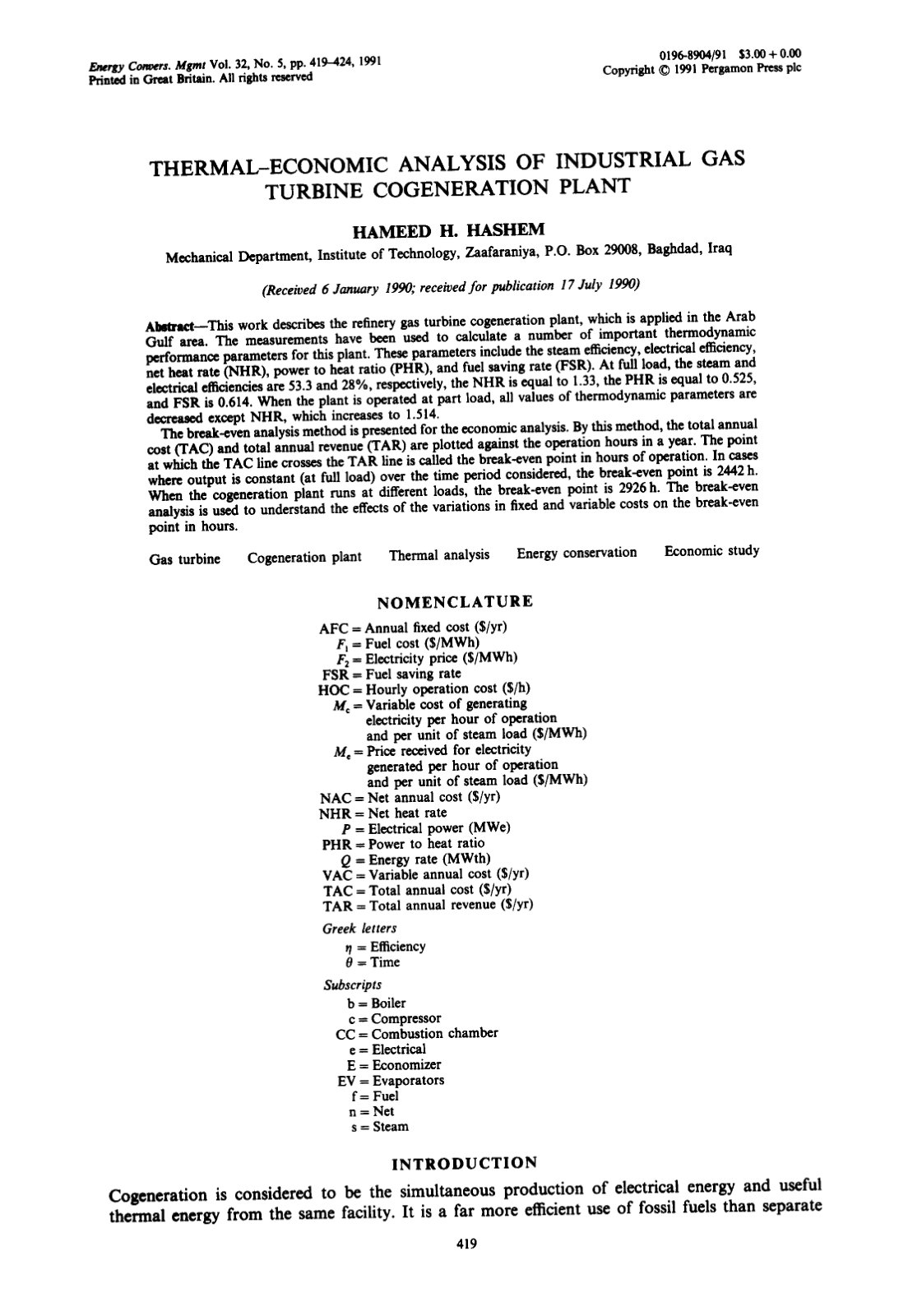 First page of Thermal economic analysis of industrial