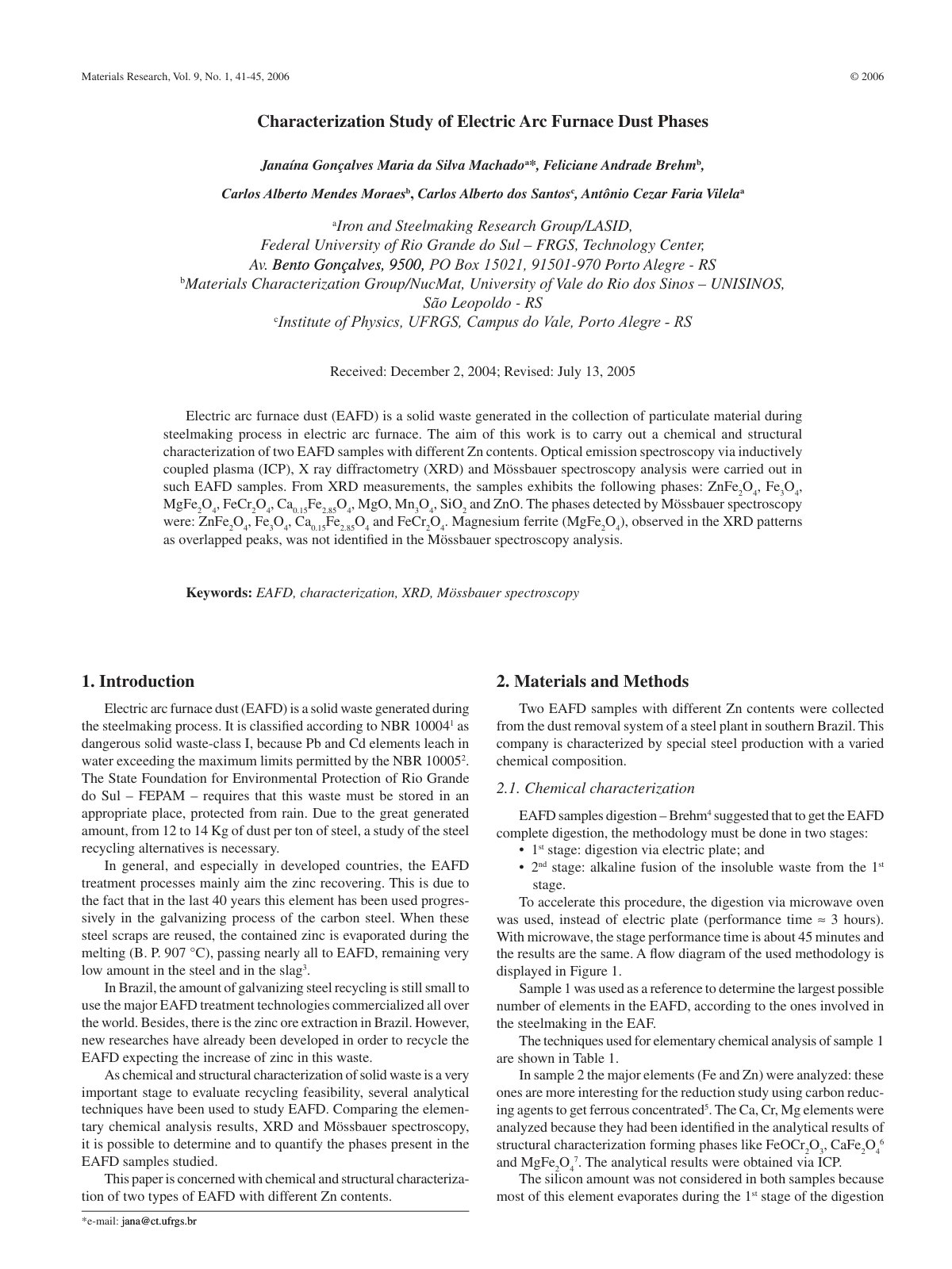 First page of Characterization Study of Electric Arc Furnace Dust Phases