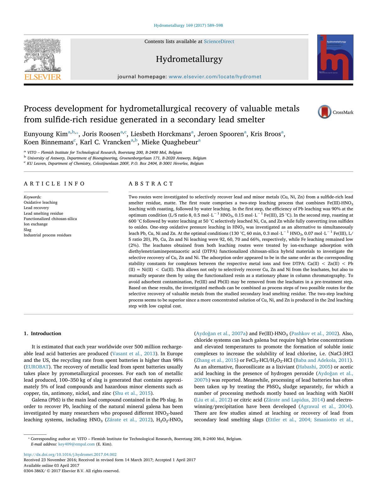 First page of Process development for hydrometallurgic