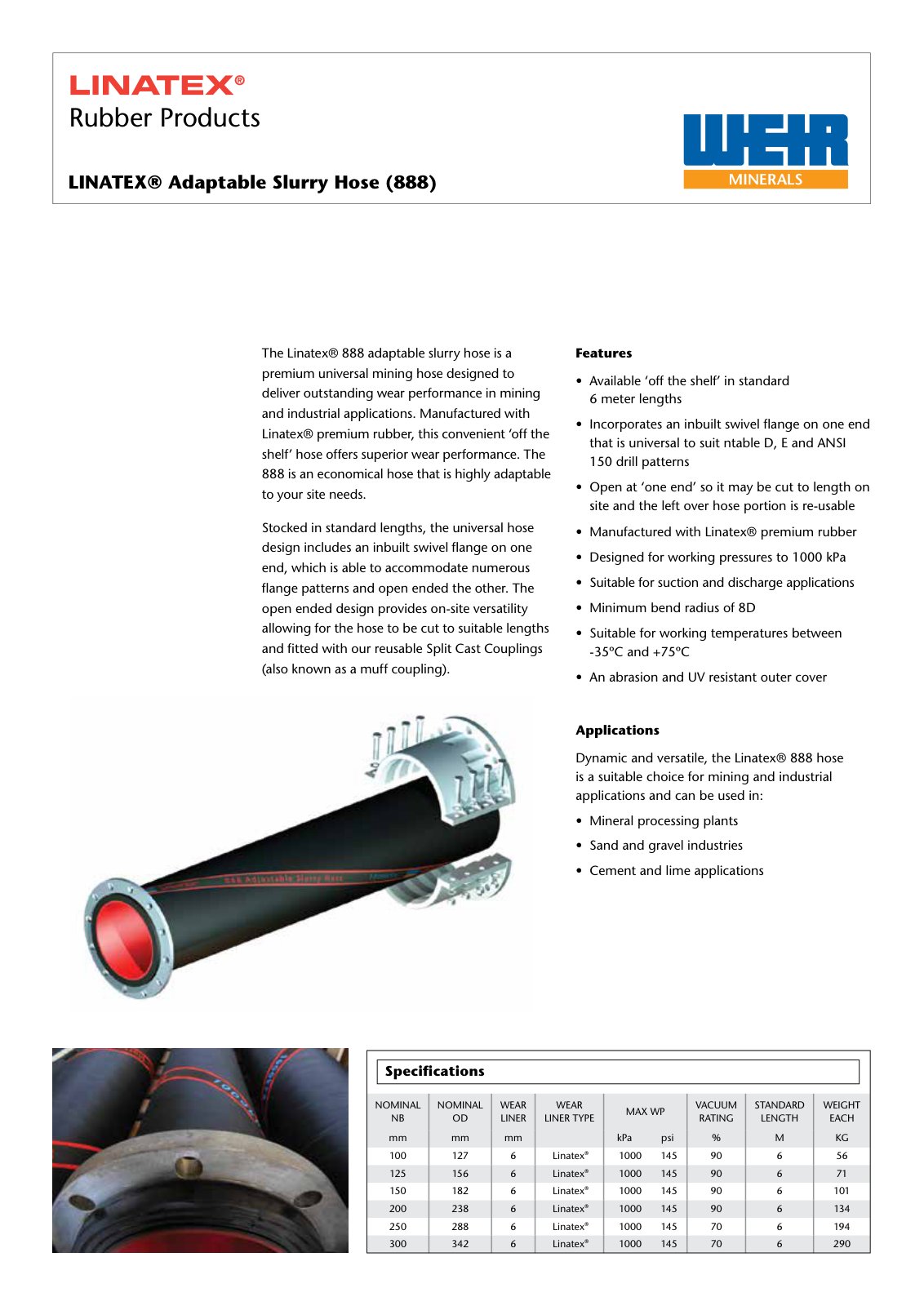 First page of LINATEX Rubber Products Adaptable Slurry Hose(888) PREVIEW