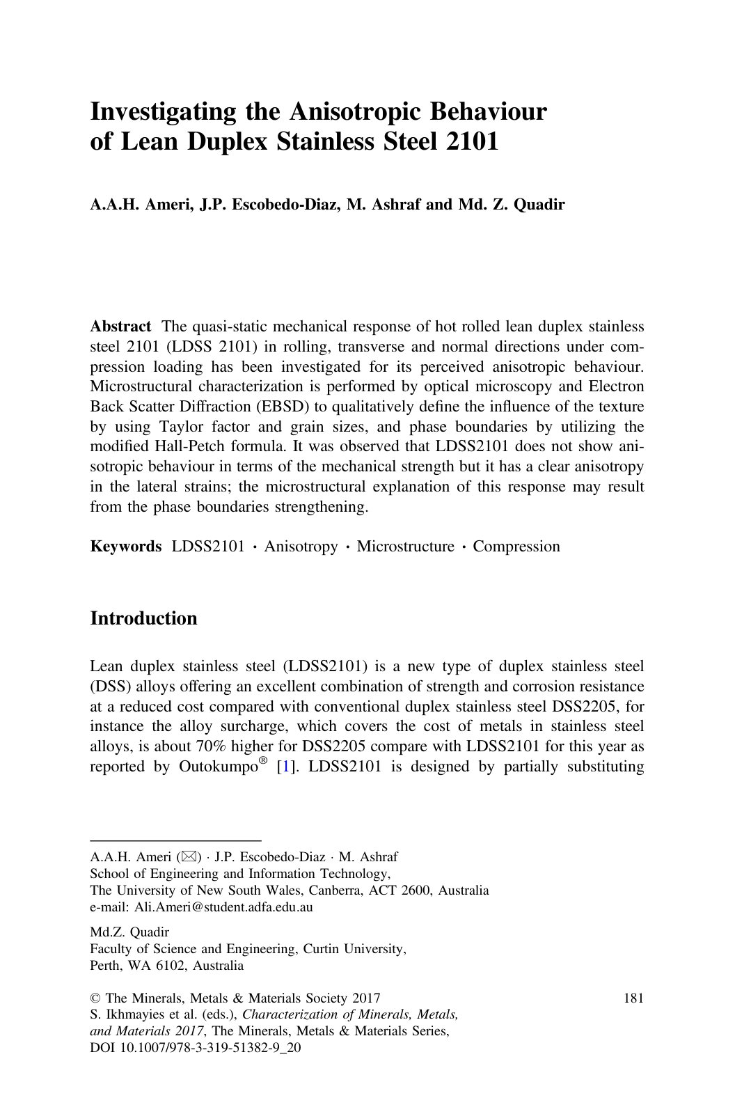 First page of Investigating the Anisotropic Behaviour of Lean Duplex Stainless Steel 2101