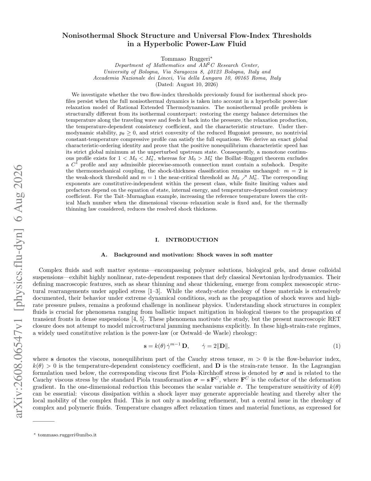 First page of Nonisothermal Shock Structure and Universal Flow-Index Thresholds in a Hyperbolic Power-Law Fluid