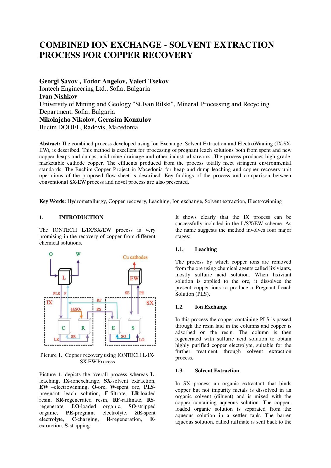 First page of COMBINED ION EXCHANGE SOLVENT EXTRACTION