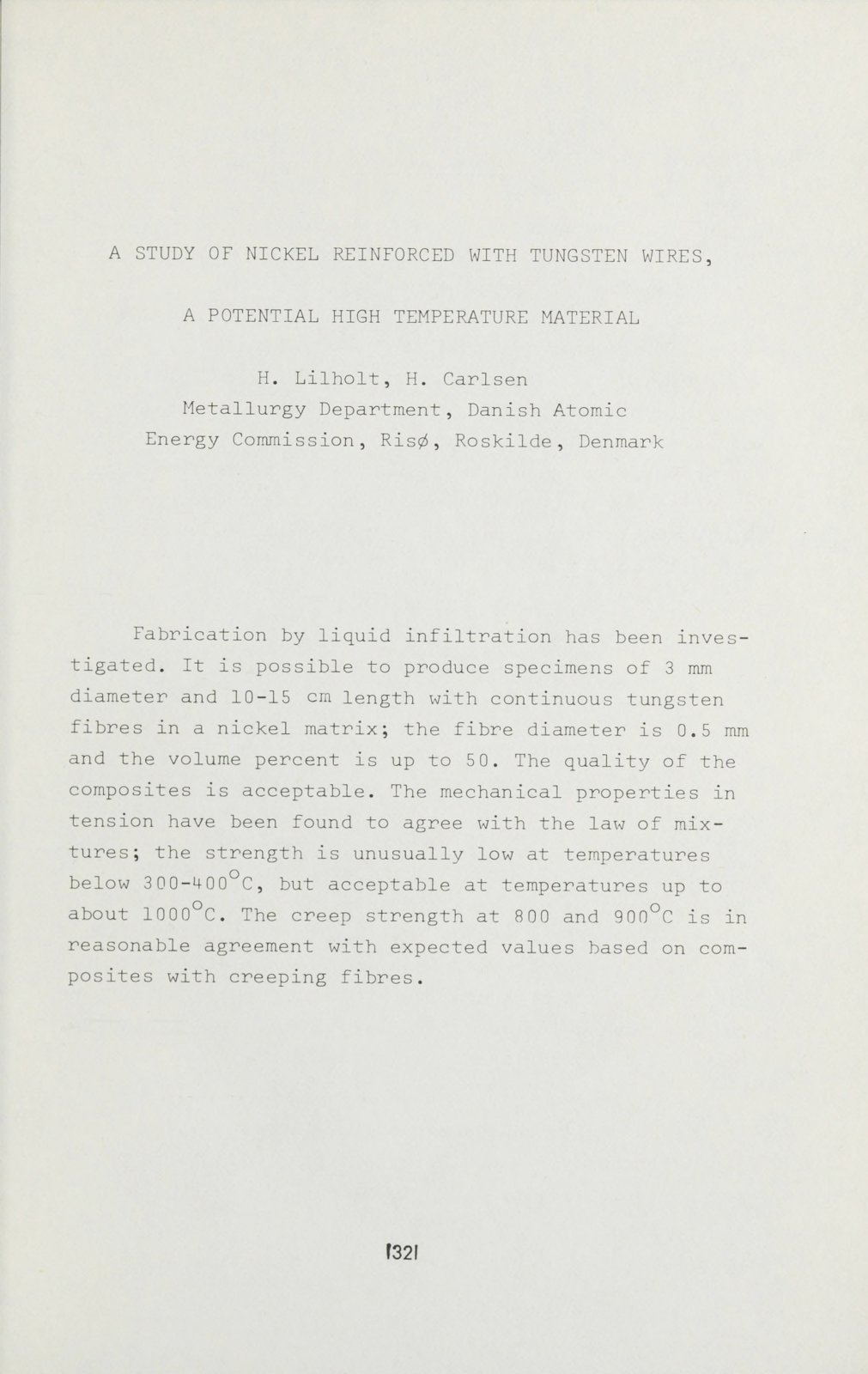 First page of A STUDY OF NICKEL REINFORCED WITH TUNGSTEN WIRES, A POTENTIAL HIGH TEMPERATURE MATERIAL