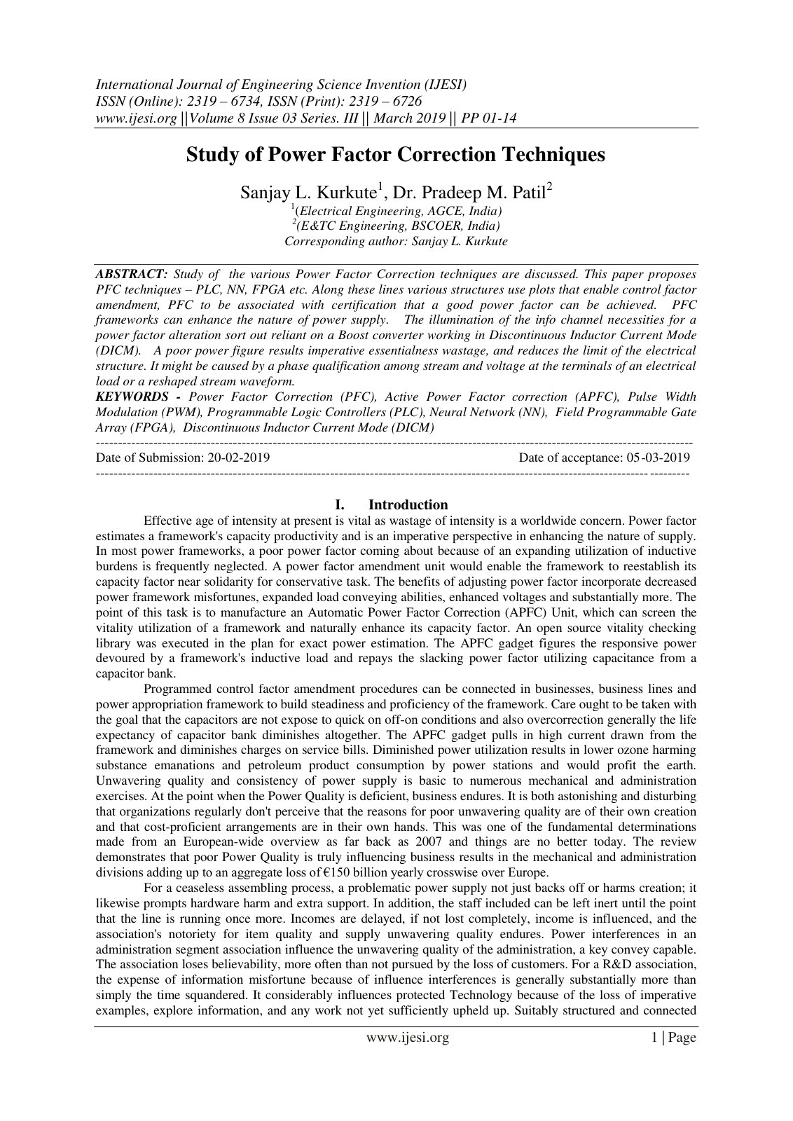 First page of Study of Power Factor Correction Techniq
