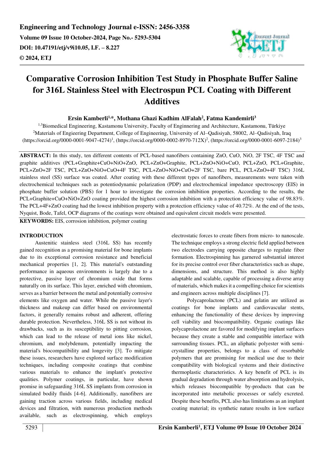 First page of Comparative Corrosion Inhibition Test Study in Phosphate Buffer Saline 