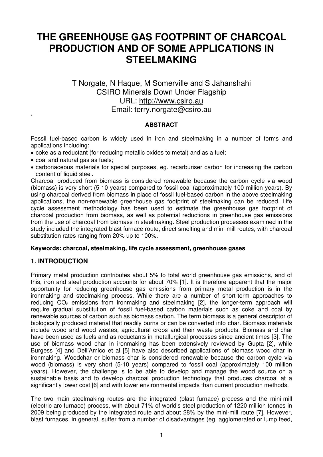 First page of The greenhouse gas footprint of charcoal