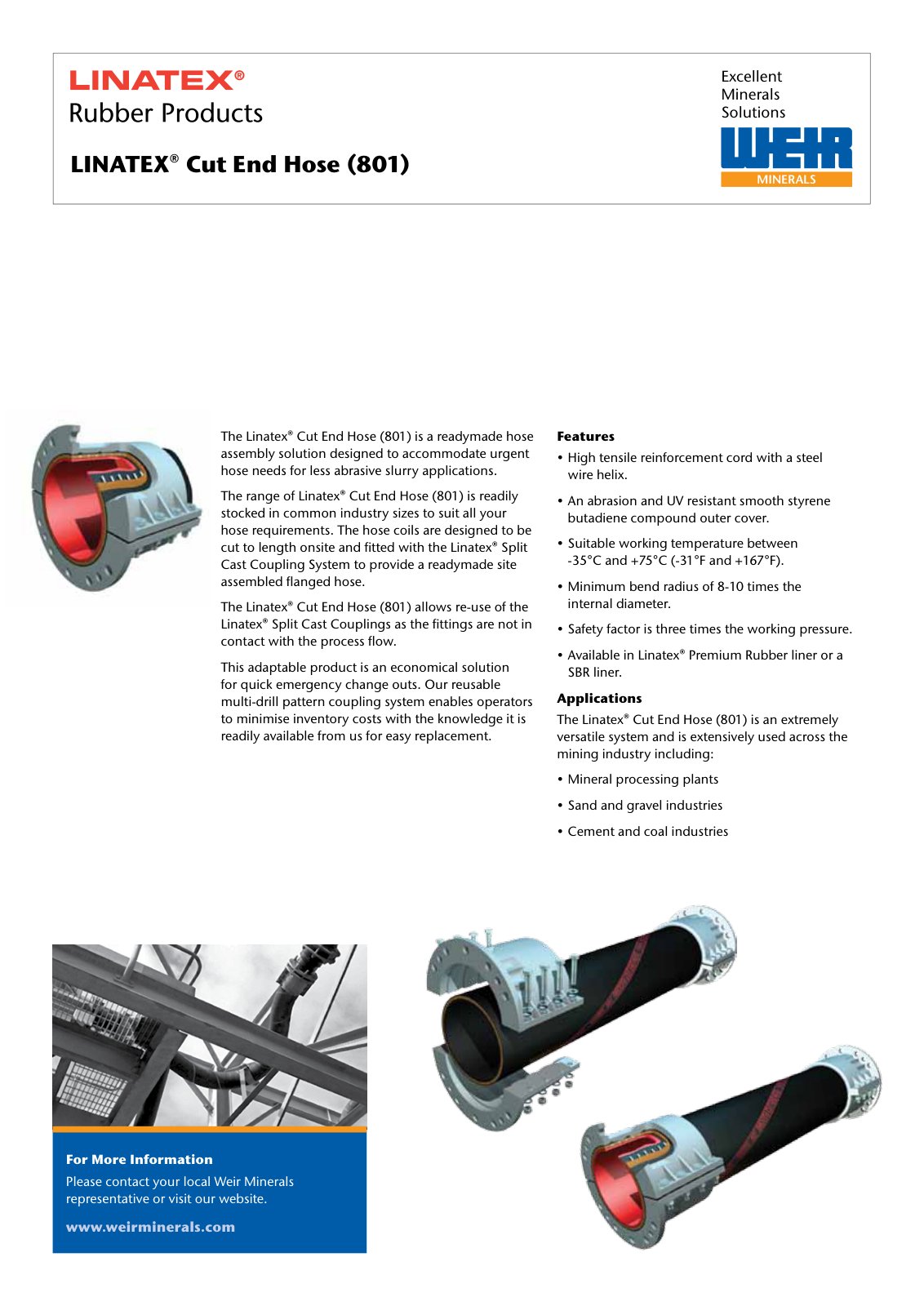 First page of LINATEX Rubber Products Linatex Cut End Hose(801) PREVIEW