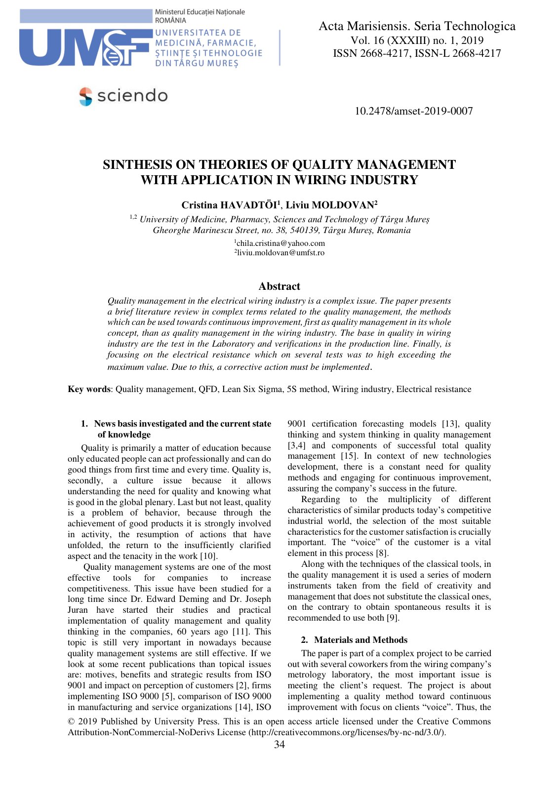 First page of Synthesis on Theories of Quality Management with Application in Wiring Industry