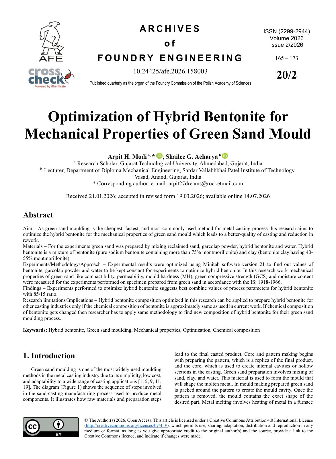 First page of Hybrid Bentonite Green Sand Mould