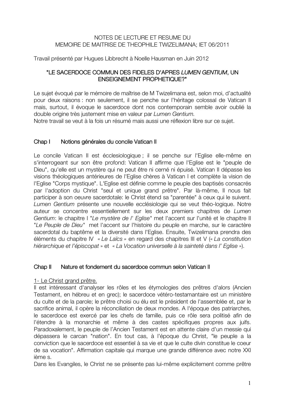 First page of RESUME DU MEMOIRE DE MAITRISE DE M THeOP