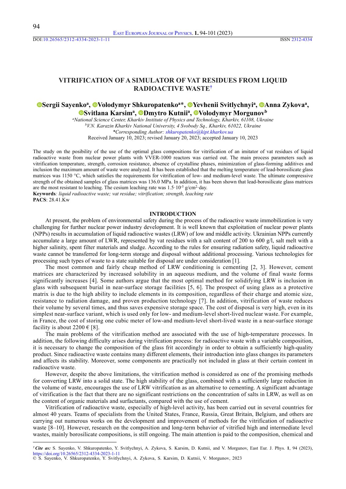 First page of Vitrification of a Simulator of Vat Resi