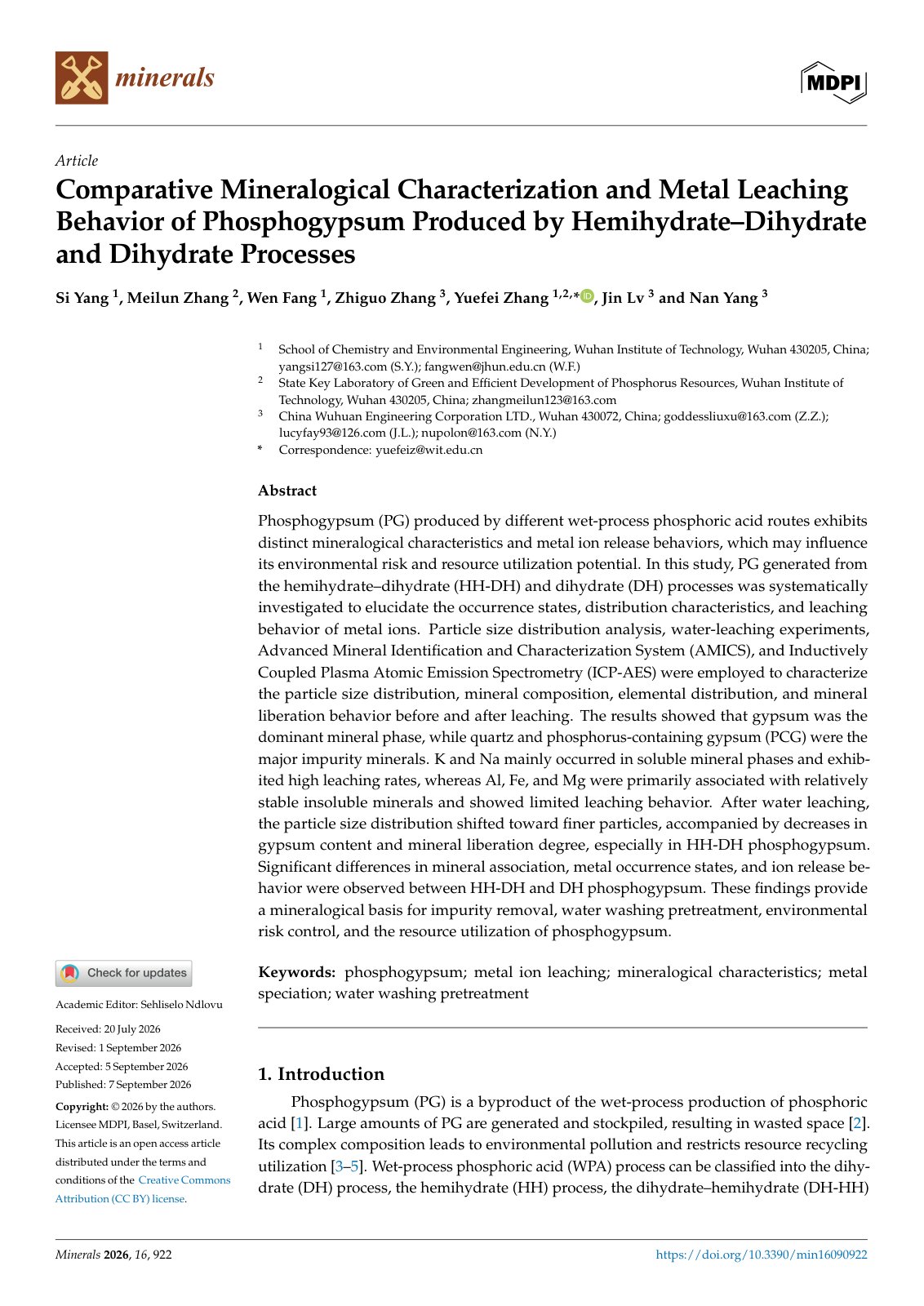 First page of 2026   Yang   Metal Leaching Behaviour of Phosphogypsum