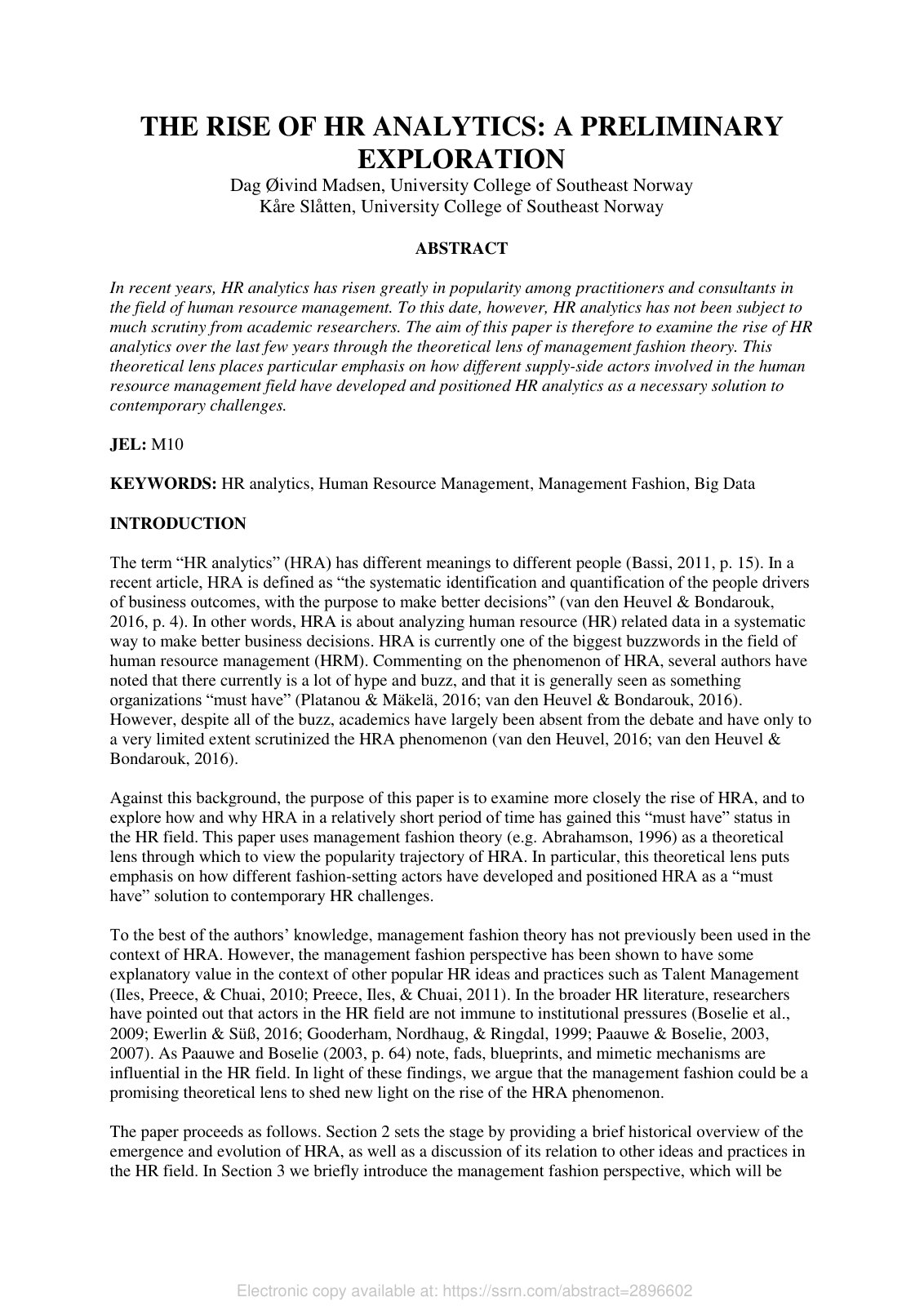 First page of The Rise of HR Analytics A Preliminary E