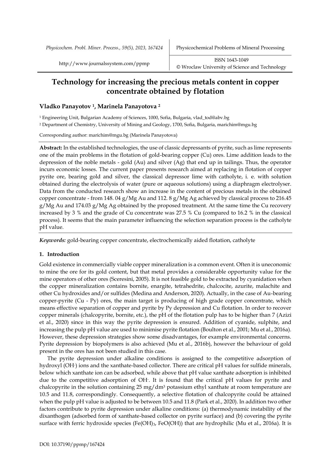 First page of Technology for increasing the precious m