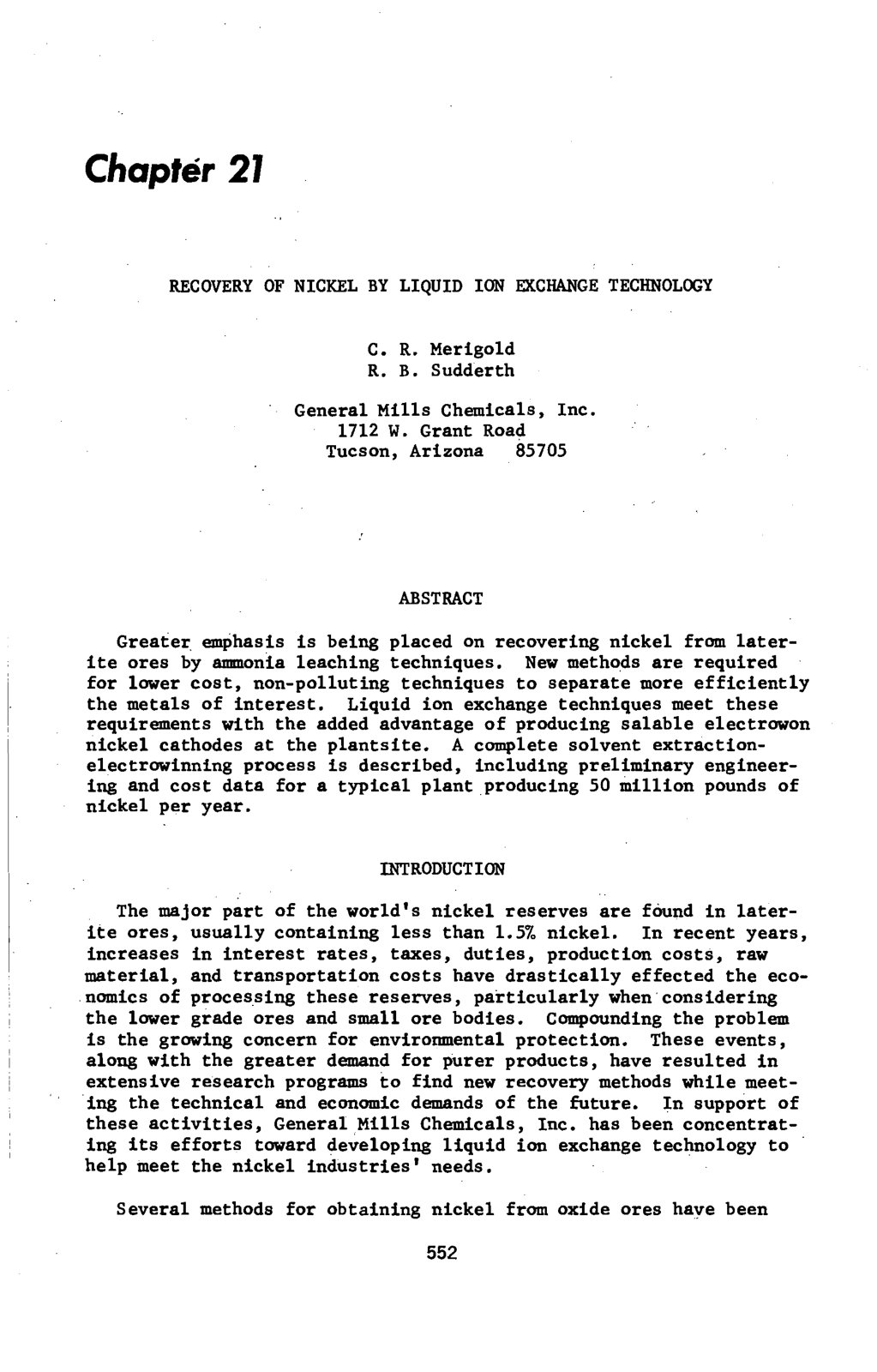 First page of RECOVERY OF NICKEL BY LIQUID ION EXCHANGE TECHNOLOGY