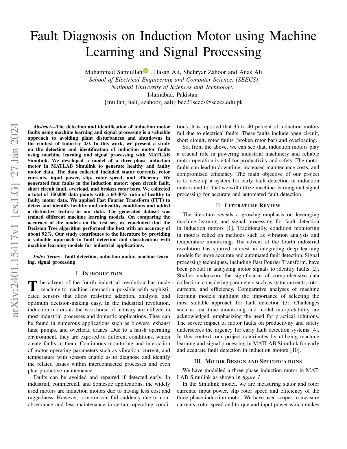 First page of Fault Diagnosis on Induction Motor using Machine
