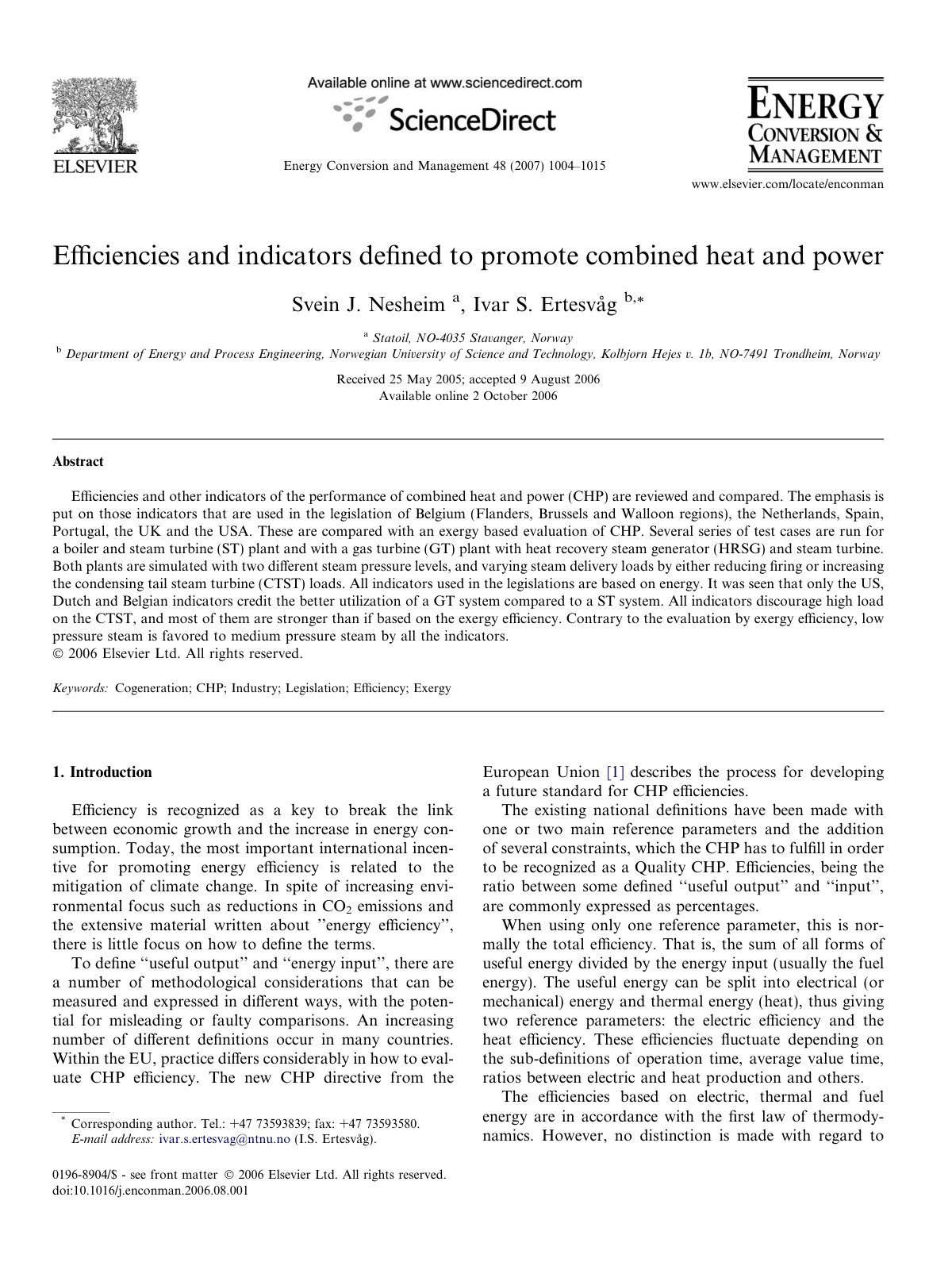 First page of Efficiencies and indicators defined to p