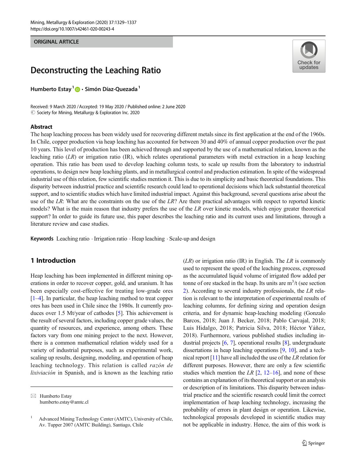 First page of Deconstructing the Leaching Ratio