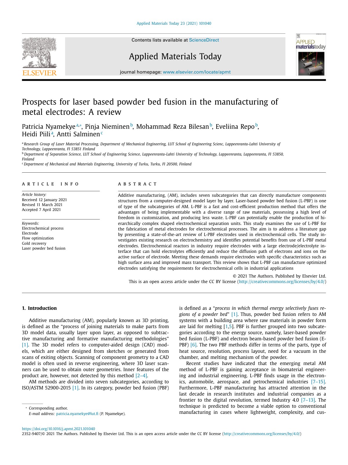 First page of Prospects for laser based powder bed fus