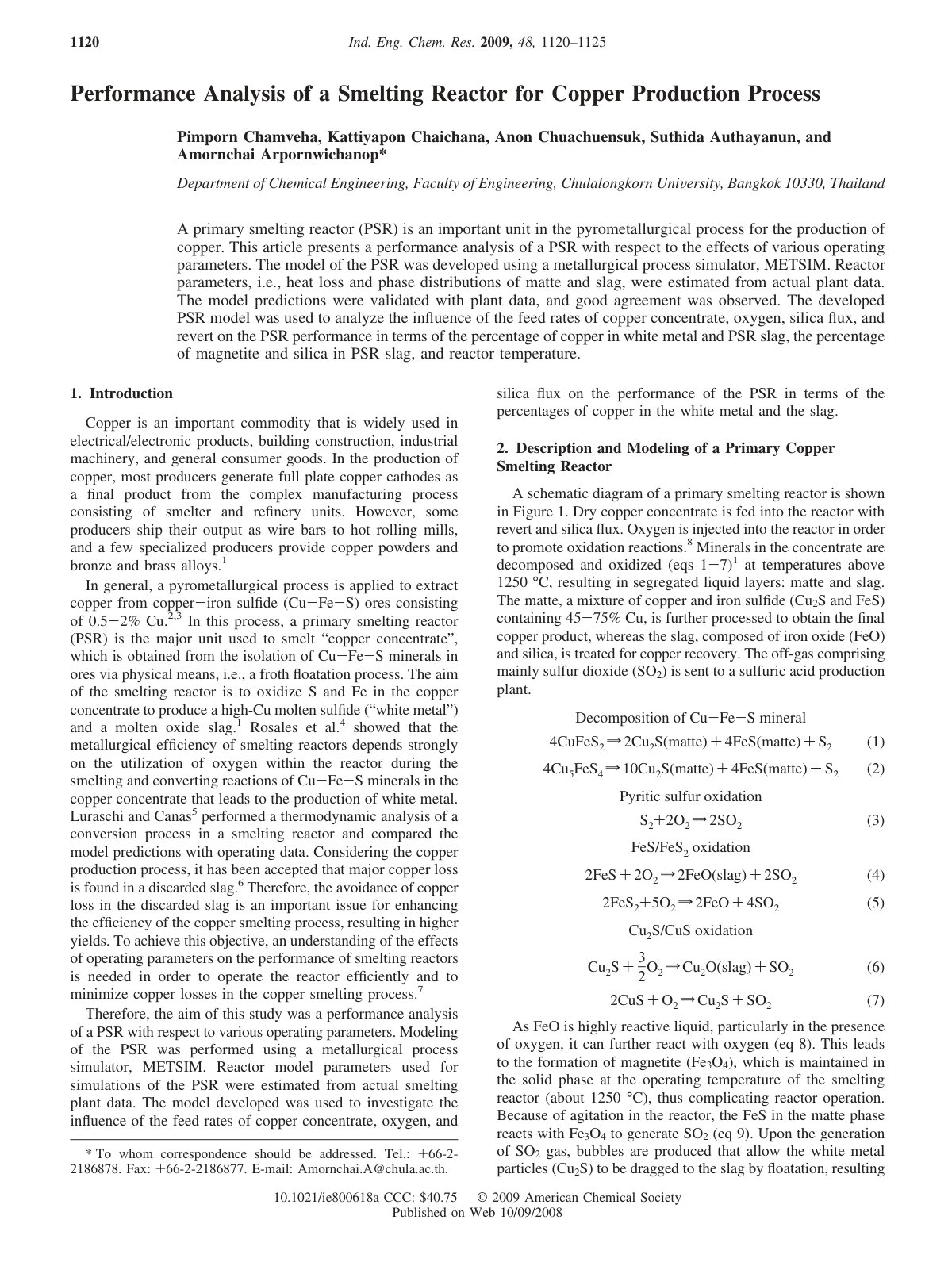 First page of Performance Analysis of a Smelting React