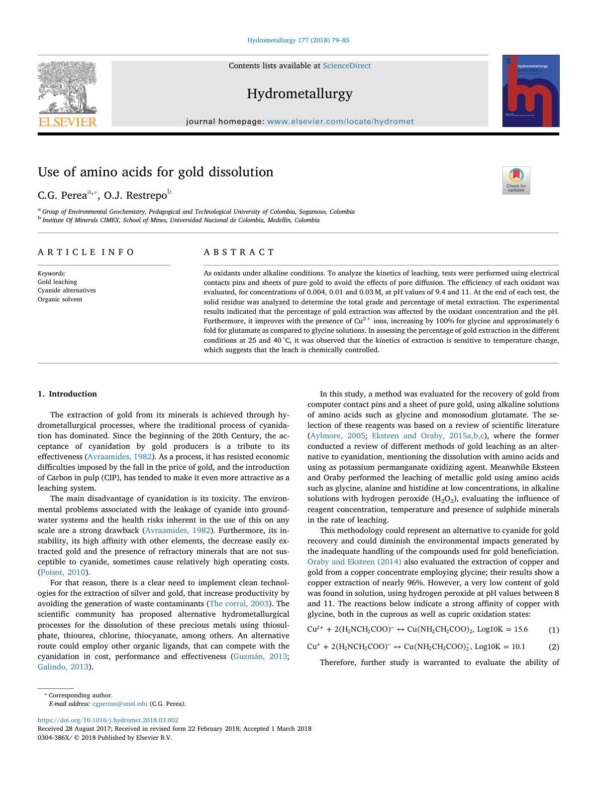 First page of Use of amino acids for gold dissolution